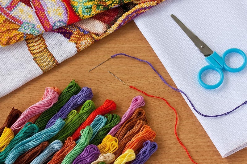 Funcrostitch أطقم تطريز كروس عدّ للمبتدئين، 14CT طقم تطريز غير مطبوع مع خيوط قطن DMC وأدوات إبرة للبالغين - قطط تحت الشمس (2) 7.5"×11" - Image 4